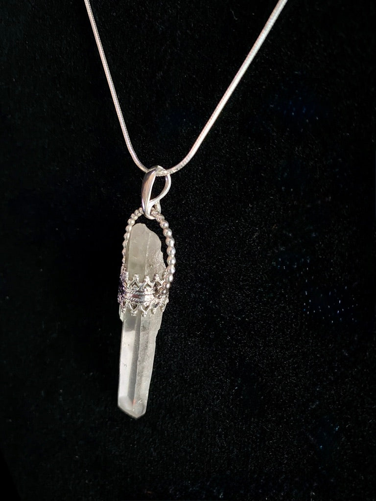 Sterling Silver Quartz Crystal Point Goddess Pendant Necklace - Jewelry