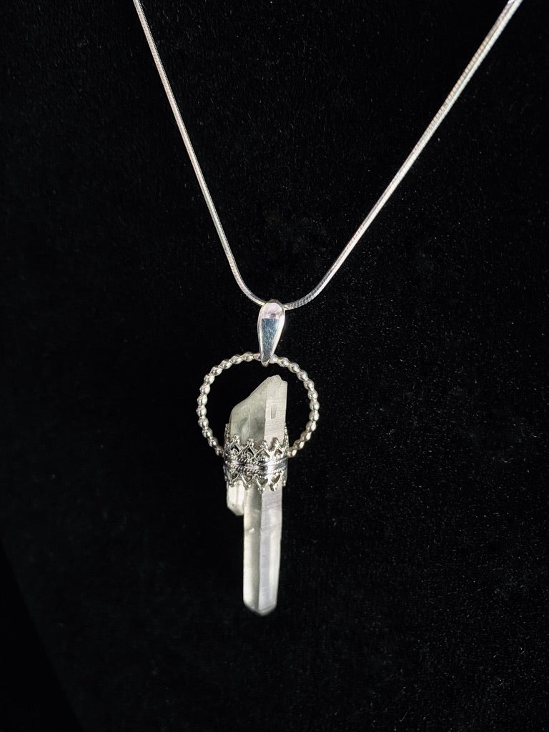 Sterling Silver Quartz Crystal Point Goddess Pendant Necklace - Jewelry