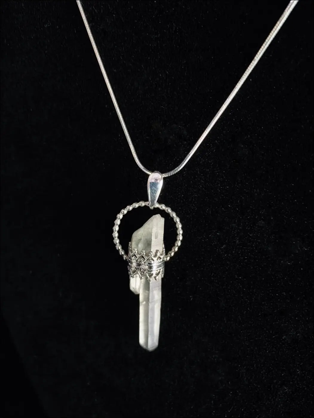 Sterling Silver Quartz Crystal Point Goddess Pendant Necklace - Jewelry
