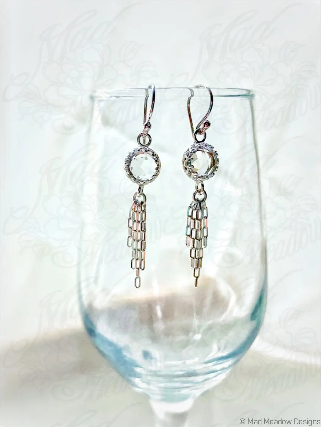 Clear White 8mm Rose Cut Quartz Sterling Silver Chain Tassel Earrings - Jewelry