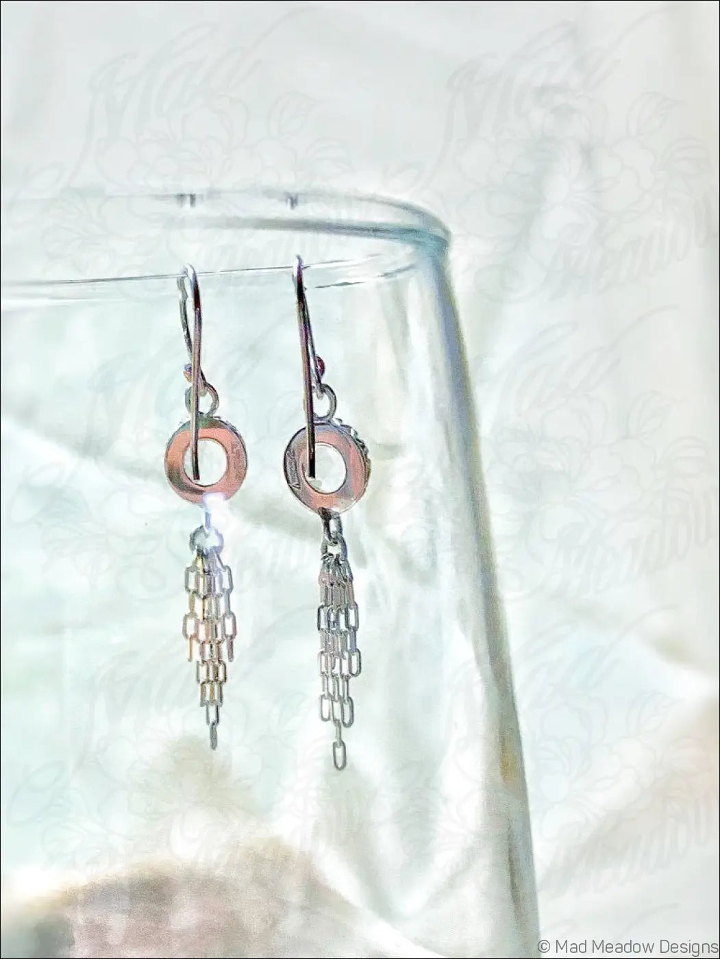 Clear White 8mm Rose Cut Quartz Sterling Silver Chain Tassel Earrings - Jewelry