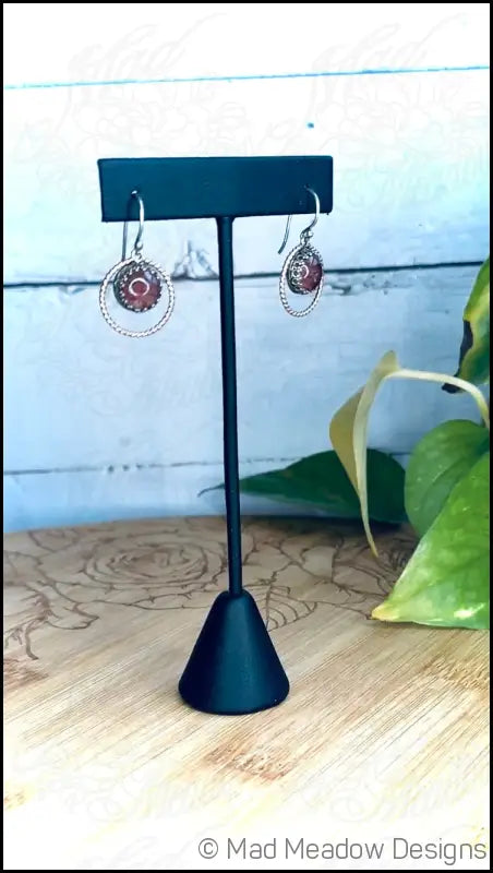 Strawberry Quartz Sterling Silver and 14k Rose GF Halo Dangle Earrings - Jewelry