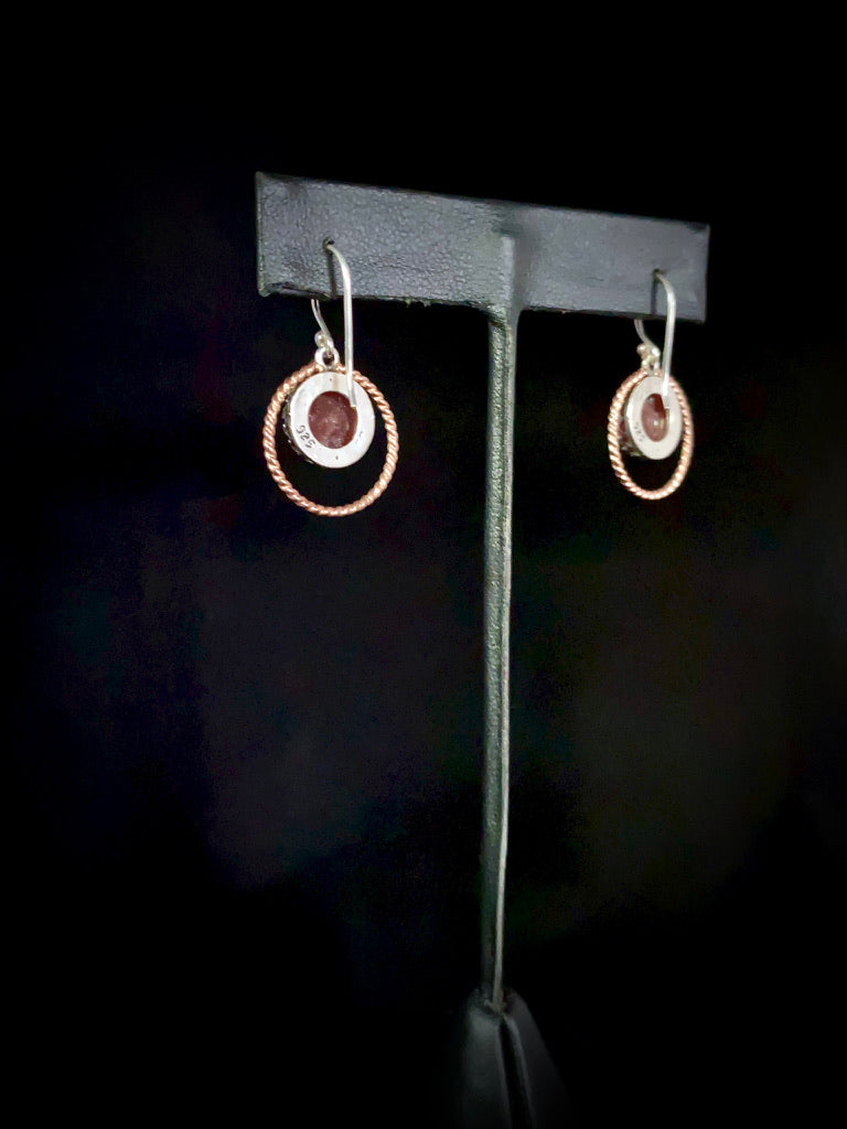 Strawberry Quartz Sterling Silver and 14k Rose GF Halo Dangle Earrings - Jewelry