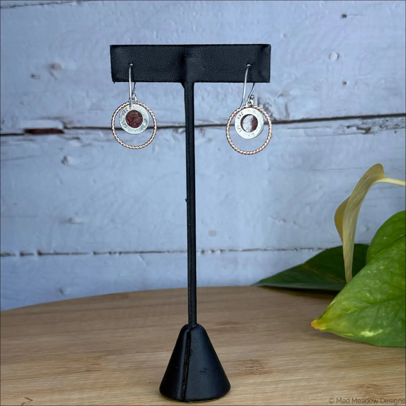 Strawberry Quartz Sterling Silver and 14k Rose GF Halo Dangle Earrings - Jewelry