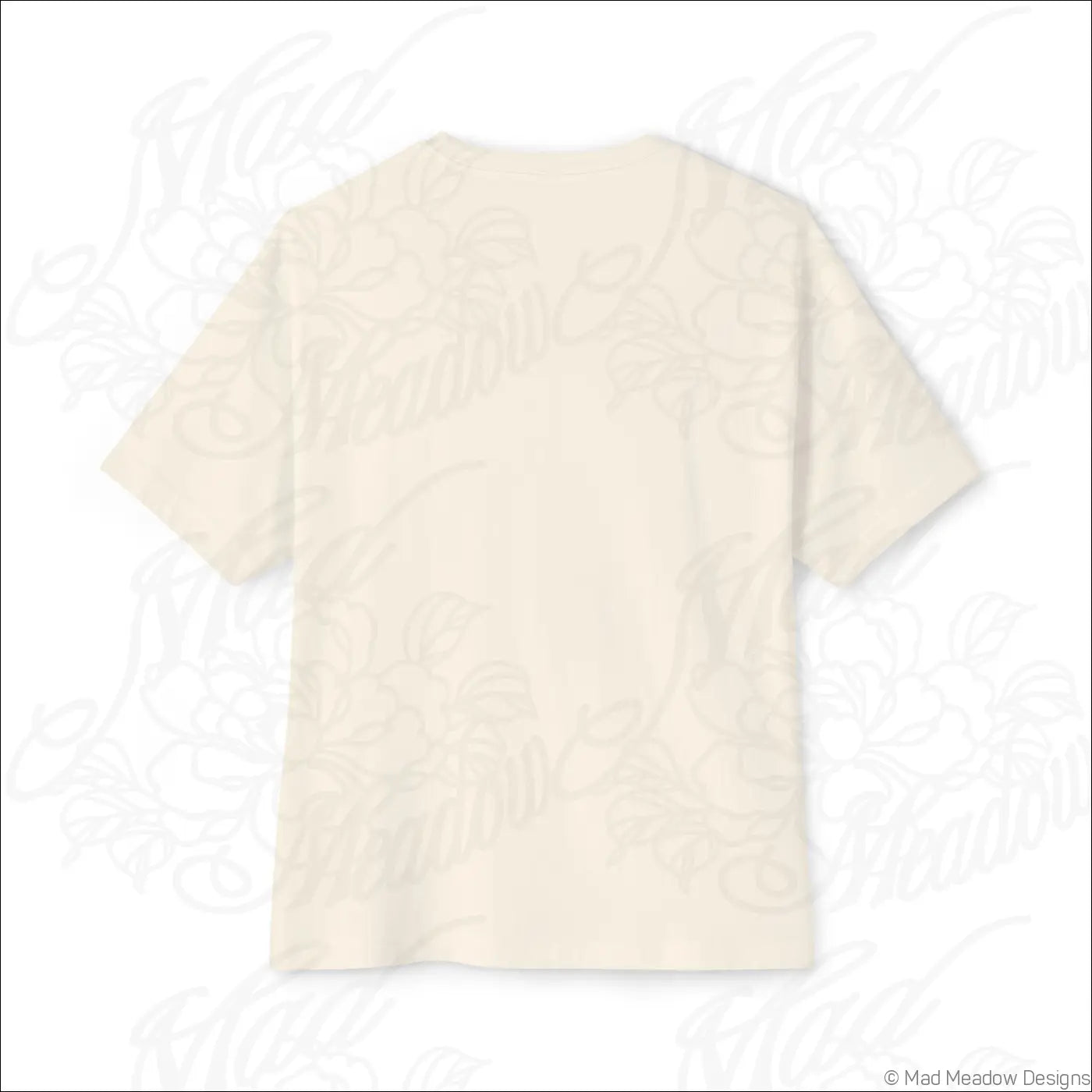 Cream-colored oversized boxy tee made from cotton with short sleeves and round neckline perfect for low heat care