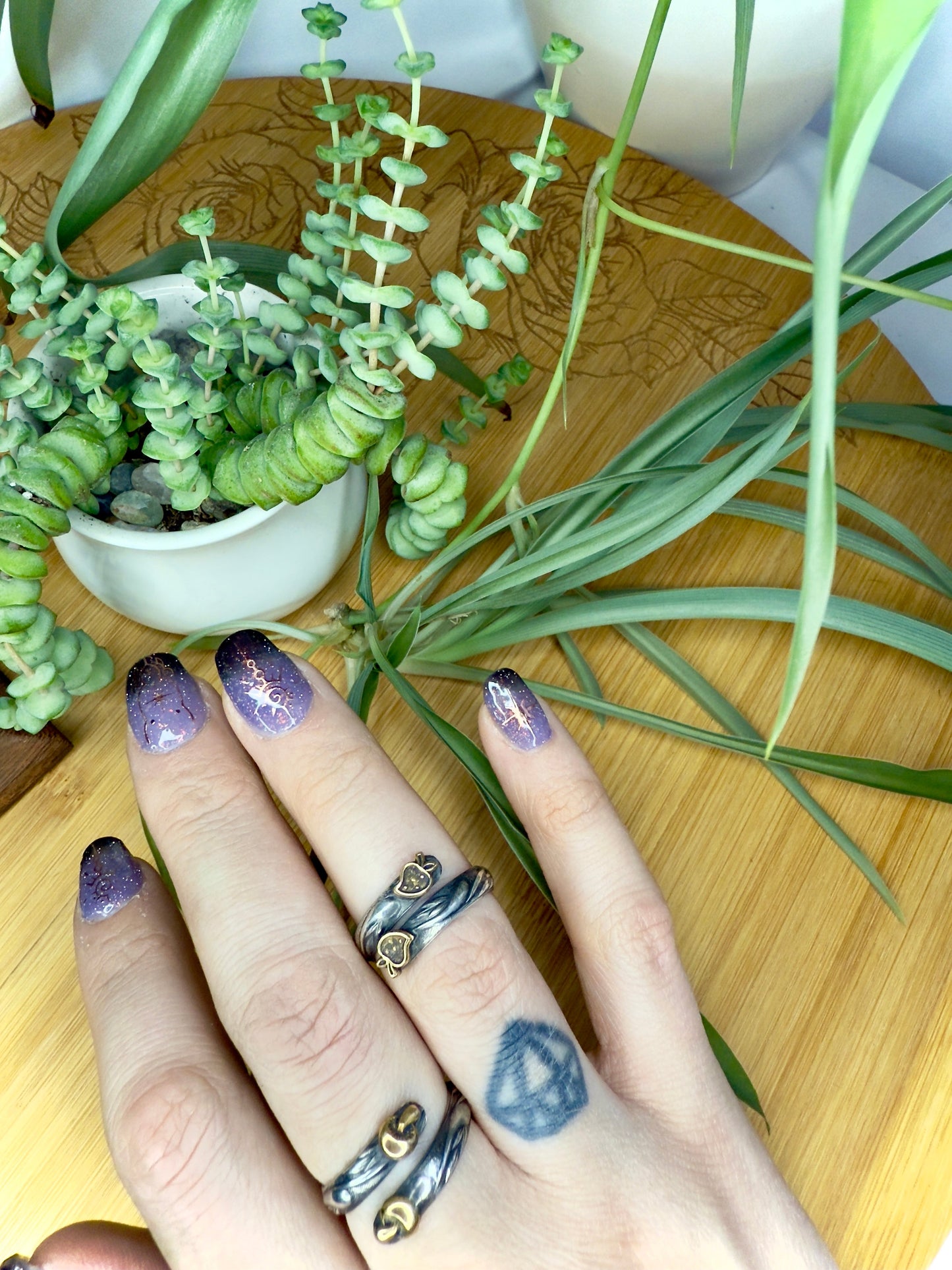 Swirl Sterling Silver Wrap Ring with Brass Accents Flowers Mushrooms Strawberries - Strawberries - Jewelry