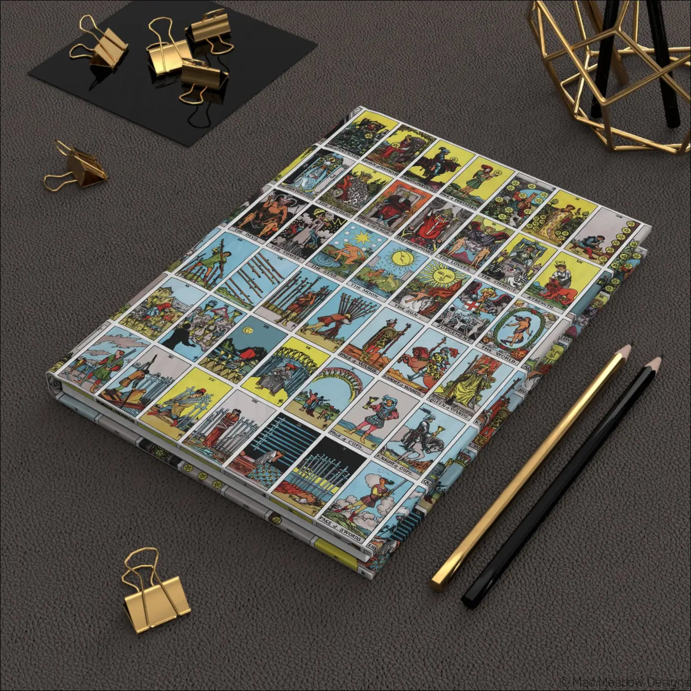 A rectangular hardcover journal with vintage rider-waite tarot cards full-color print and lined pages matte finish
