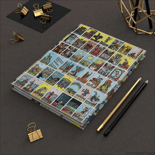 A rectangular hardcover journal with vintage rider-waite tarot cards full-color print and lined pages matte finish