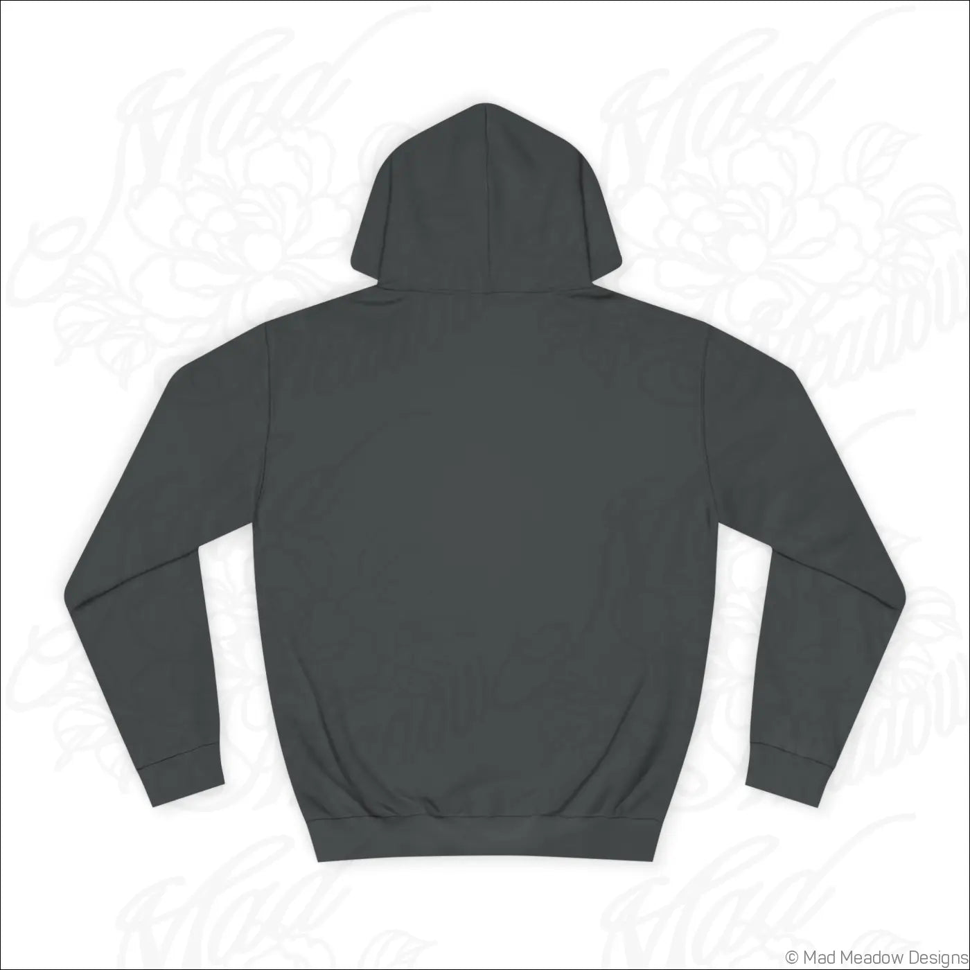 Dark gray tarot sun and moon hoodie with long sleeves and ribbed cuffs made for low heat care instructions