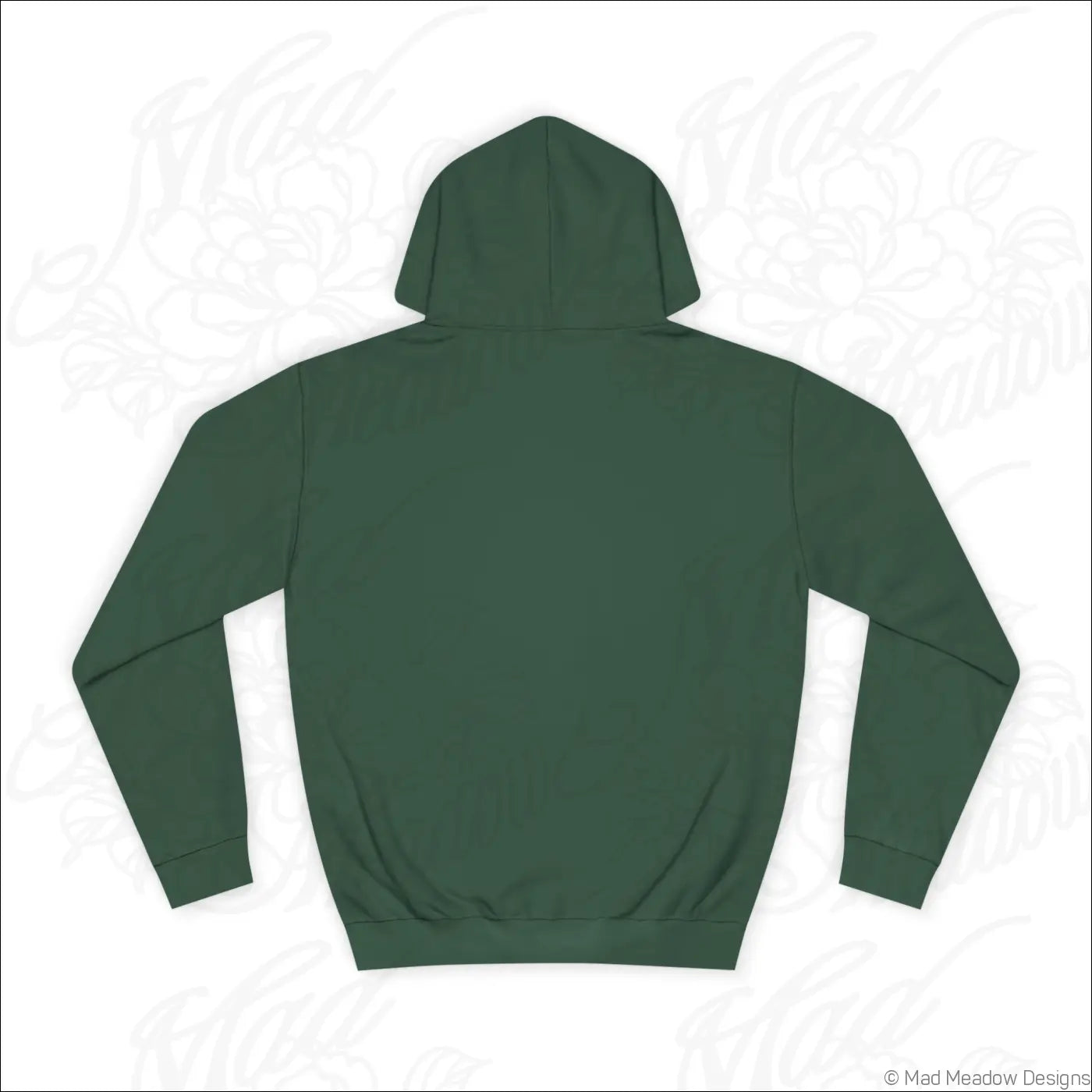 Dark green tarot card hoodie with long sleeves and ribbed cuffs made for low heat care instructions