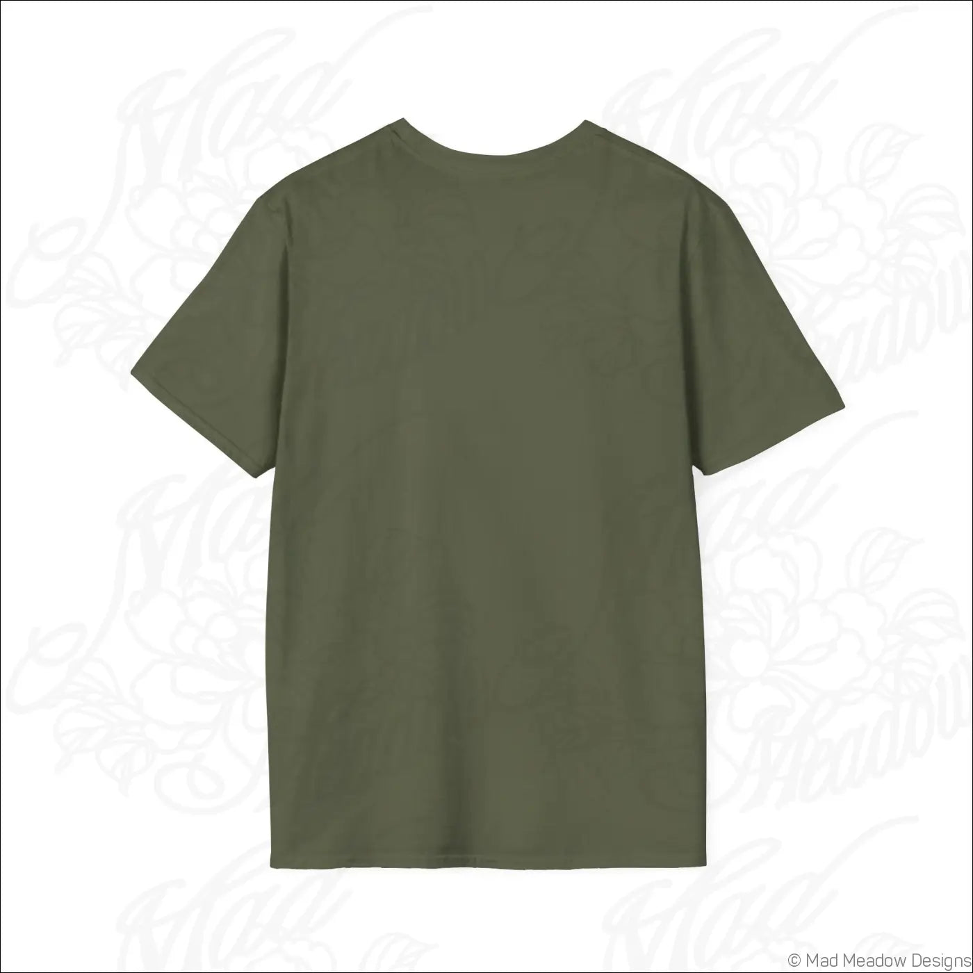 Olive green short-sleeved crew neck t-shirt made from ethically sourced cotton featuring vintage tarot design safe for low heat care