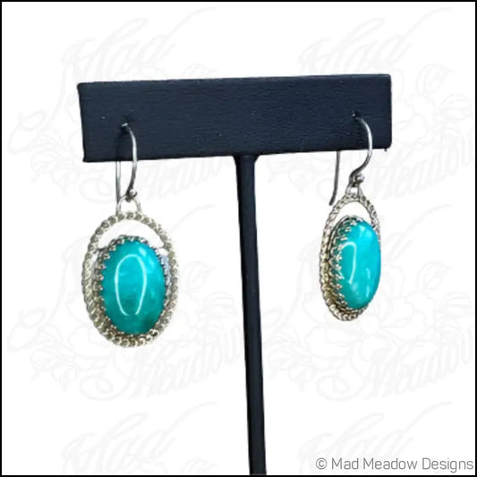Amazonite Sterling Silver 14KY GF Halo Dangle Earrings - Jewelry