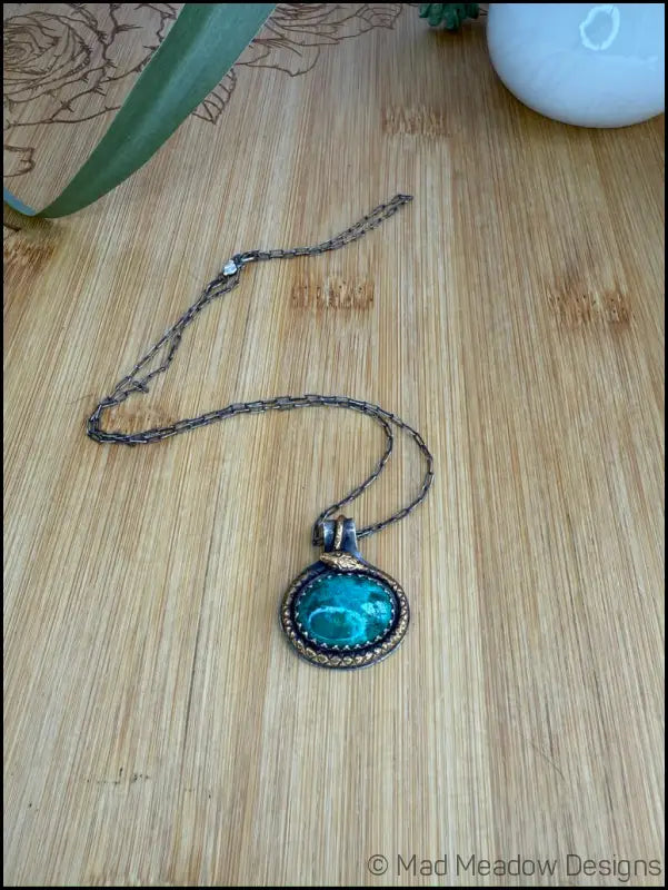 Chrysoprase Sterling Silver and Brass Snake Pendant necklace - Jewelry