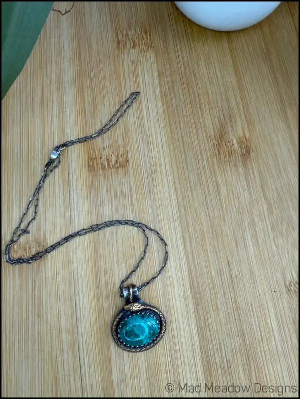 Chrysoprase Sterling Silver and Brass Snake Pendant necklace - Jewelry