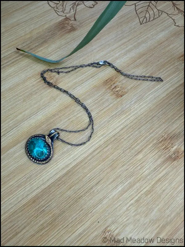 Chrysoprase Sterling Silver and Brass Snake Pendant necklace - Jewelry