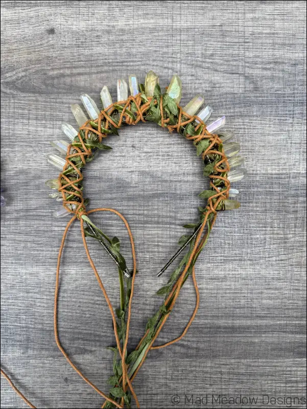 Vine Wrapped Fairy Goddess Quartz Crystal Headband Crown - yellow - Jewelry