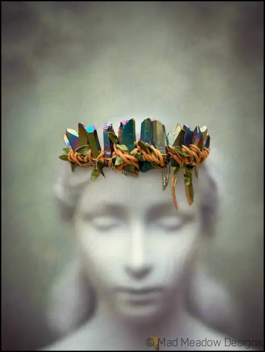 Vine Wrapped Fairy Goddess Quartz Crystal Tiara Crown with Combs - Jewelry