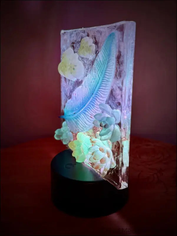 Whimsical Feather Nightlight with Glowing Flowers for a Dreamy Sanctuary - Light