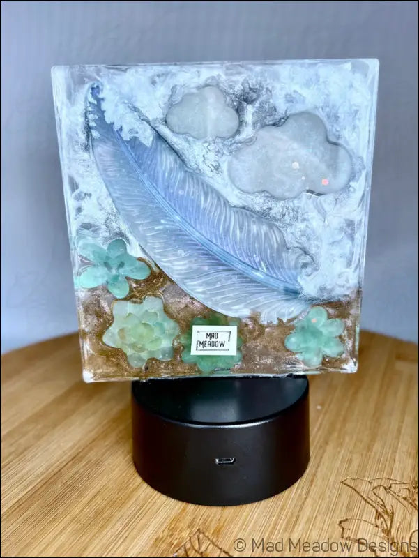 Whimsical Feather Nightlight with Glowing Flowers for a Dreamy Sanctuary - Light