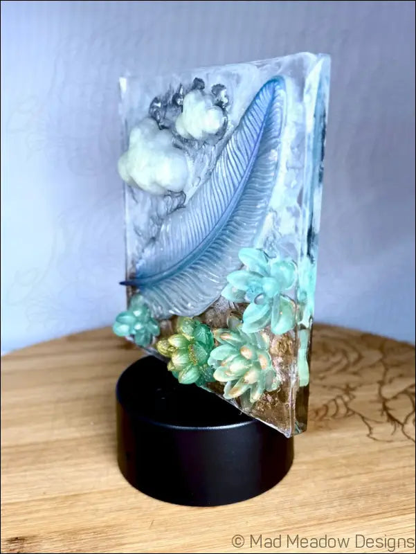 Whimsical Feather Nightlight with Glowing Flowers for a Dreamy Sanctuary - Light