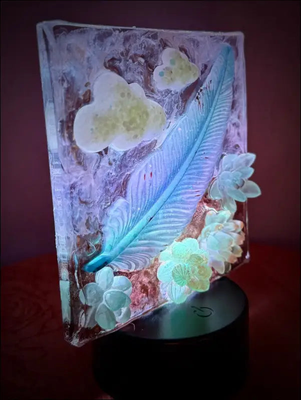 Whimsical Feather Nightlight with Glowing Flowers for a Dreamy Sanctuary - Light