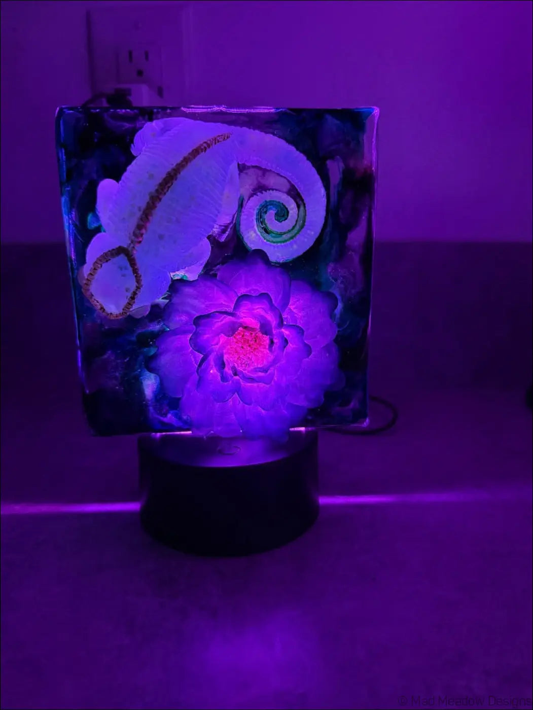 Whimsical Glowing Chameleon and Blue Flower RGB Color Change Night Light - Light