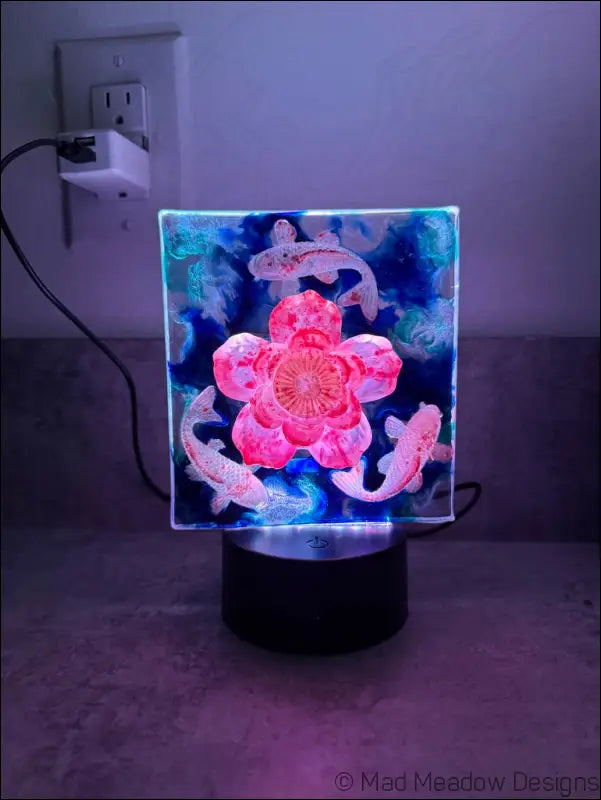 Whimsical Glowing Koi Pond with Lotus Flower RGB Color Change Night Light - Light