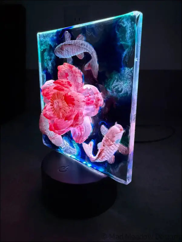 Whimsical Glowing Koi Pond with Lotus Flower RGB Color Change Night Light - Light