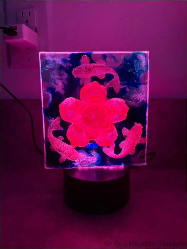 Whimsical Glowing Koi Pond with Lotus Flower RGB Color Change Night Light - Light