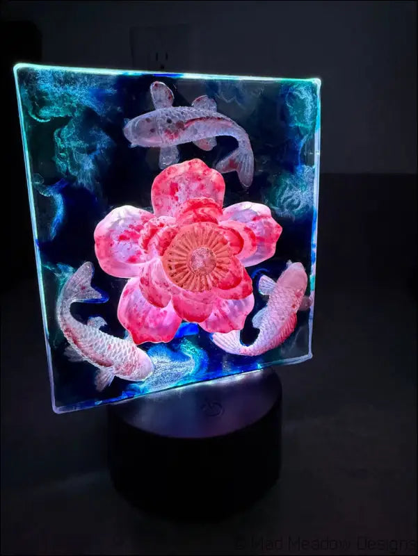 Whimsical Glowing Koi Pond with Lotus Flower RGB Color Change Night Light - Light