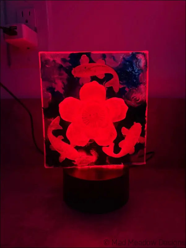 Whimsical Glowing Koi Pond with Lotus Flower RGB Color Change Night Light - Light