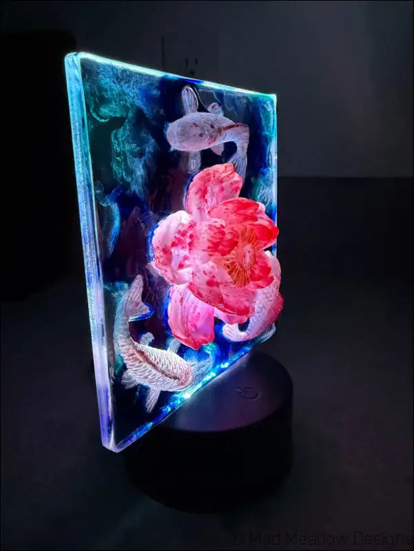 Whimsical Glowing Koi Pond with Lotus Flower RGB Color Change Night Light - Light