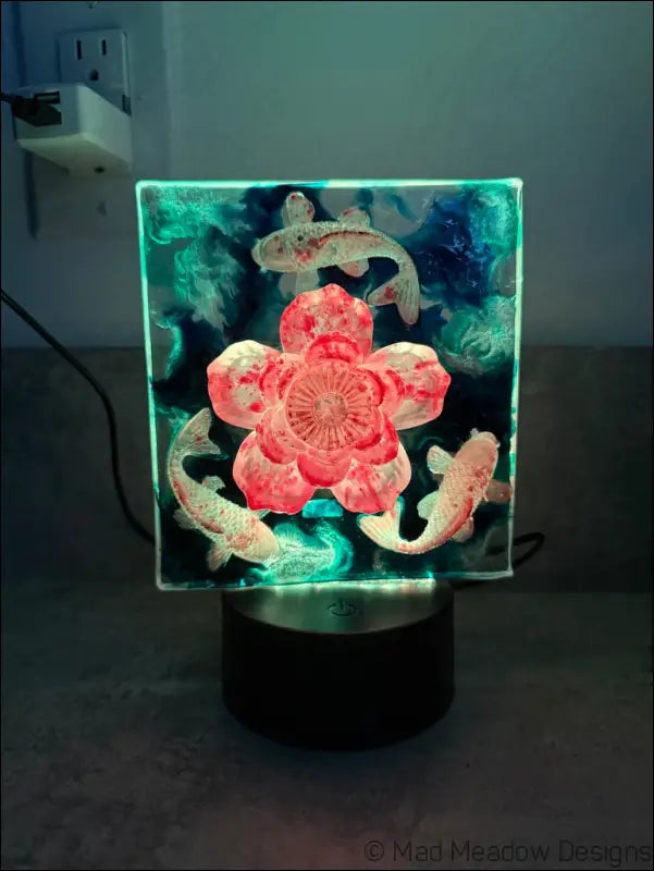 Whimsical Glowing Koi Pond with Lotus Flower RGB Color Change Night Light - Light