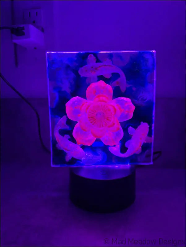 Whimsical Glowing Koi Pond with Lotus Flower RGB Color Change Night Light - Light