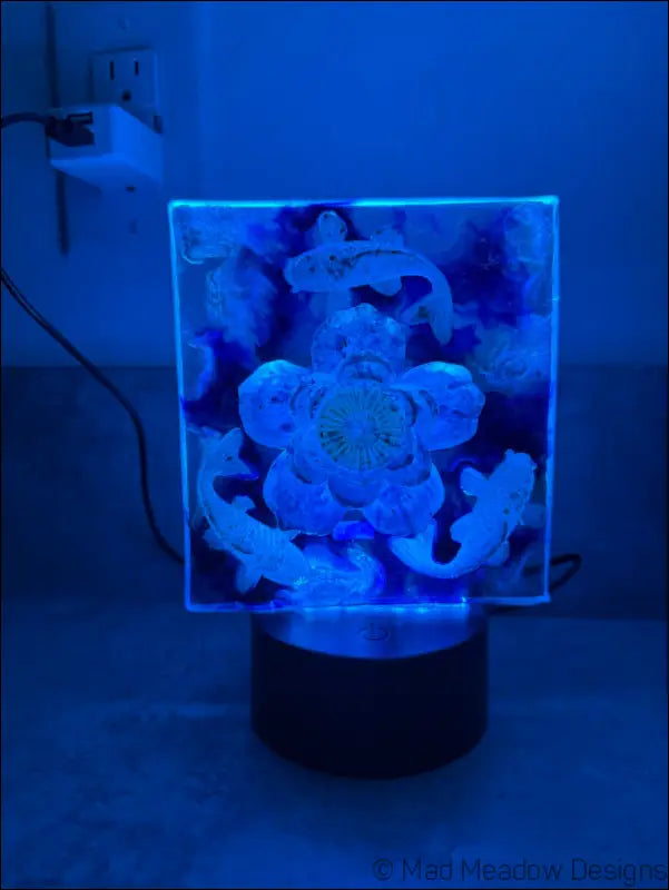 Whimsical Glowing Koi Pond with Lotus Flower RGB Color Change Night Light - Light