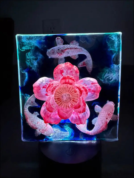 Whimsical Glowing Koi Pond with Lotus Flower RGB Color Change Night Light - Light