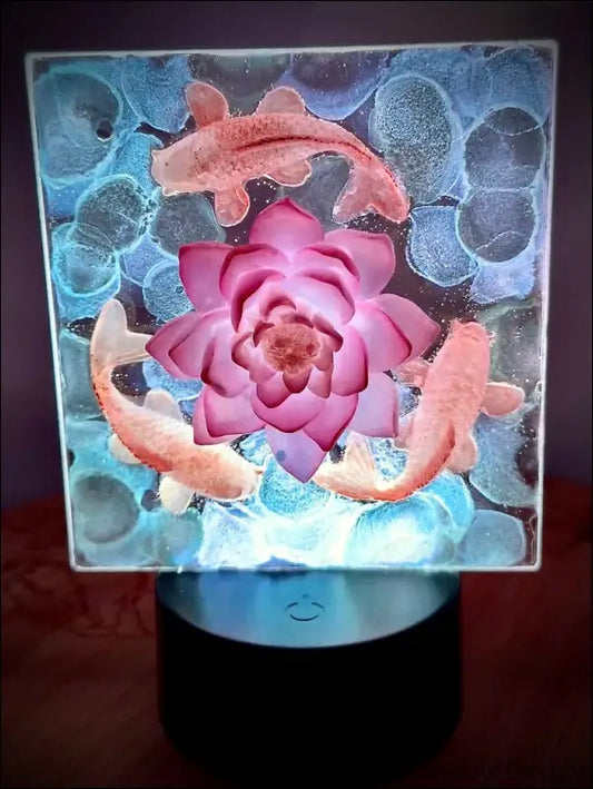 Whimsical Glowing Orange Koi Fish Pond with Pink Lotus Flower RGB Color Change Night Light (Copy) - Light