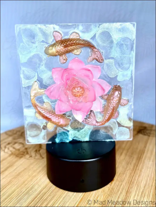 Whimsical Glowing Orange Koi Fish Pond with Pink Lotus Flower RGB Color Change Night Light (Copy) - Light