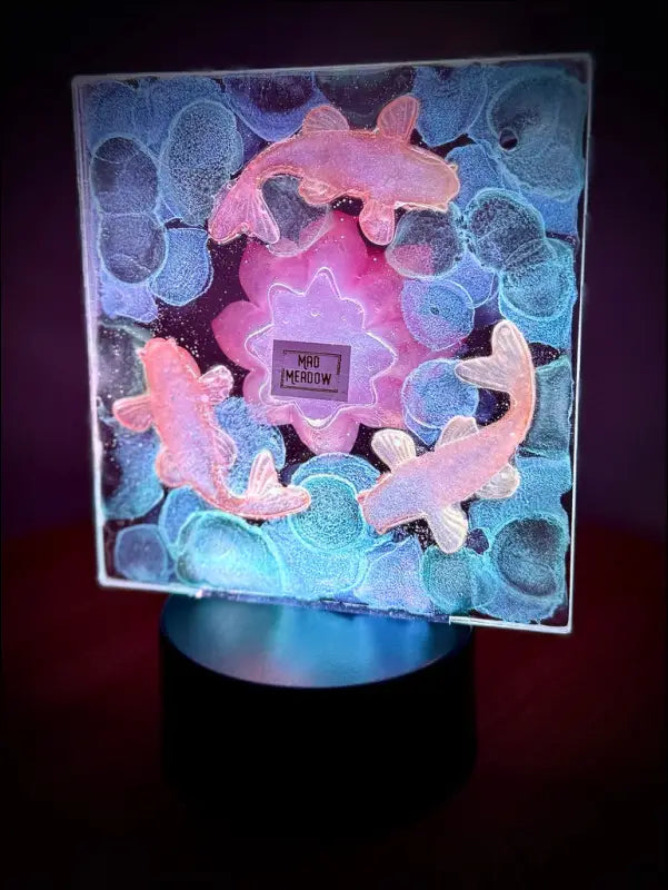 Whimsical Glowing Orange Koi Fish Pond with Pink Lotus Flower RGB Color Change Night Light (Copy) - Light