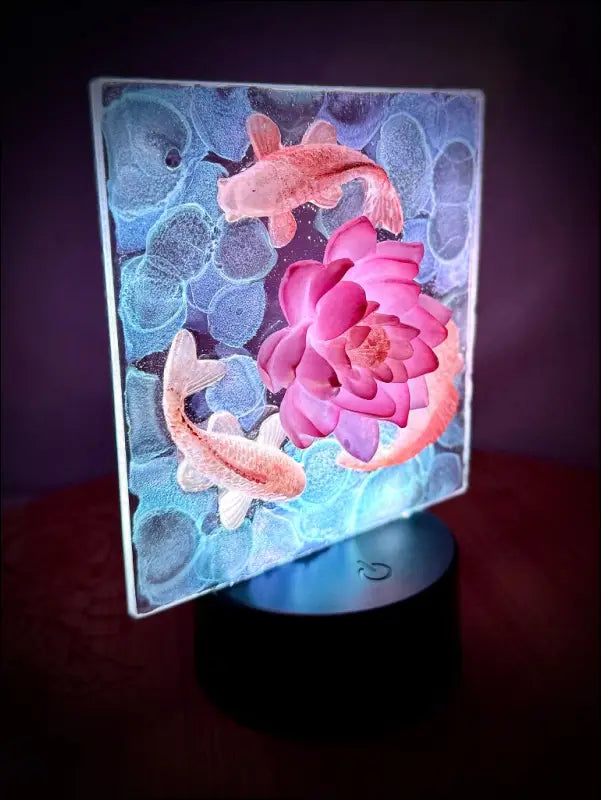 Whimsical Glowing Orange Koi Fish Pond with Pink Lotus Flower RGB Color Change Night Light (Copy) - Light