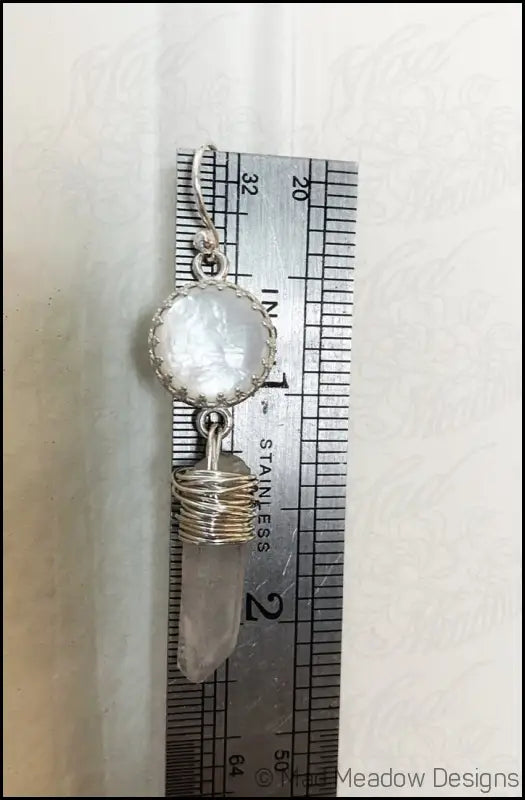 White Goddess Mother of Pearl and Quartz Point Sterling Silver Dangle Earrings - Jewelry