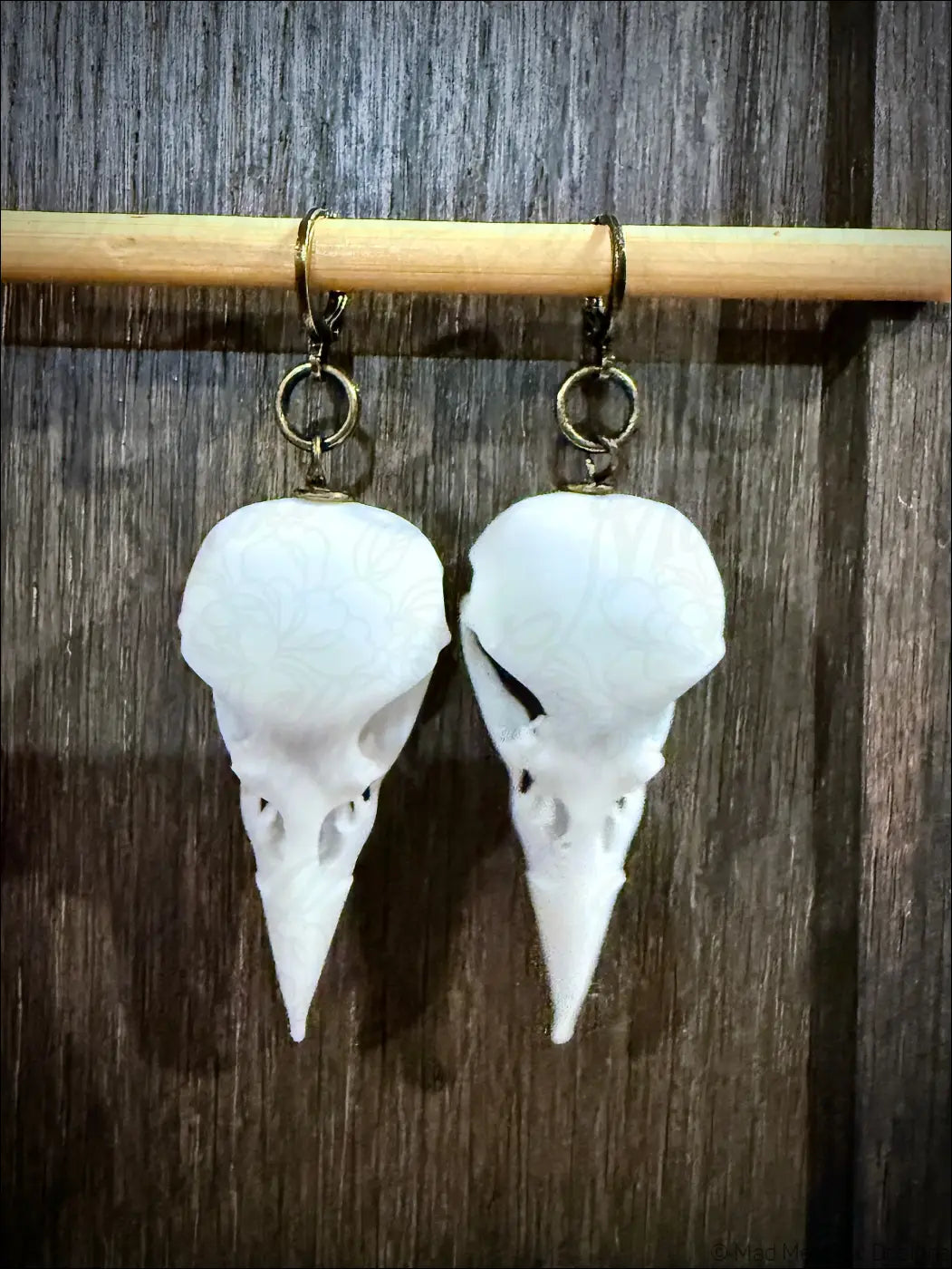 White Raven Skull Earrings 2’’ 3D Printed Skulls - Earrings 3DP