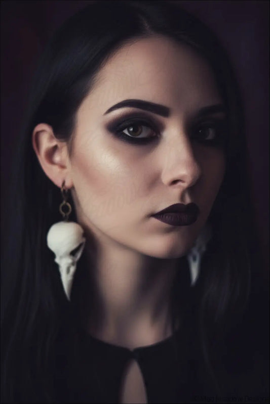 White Raven Skull Earrings 2’’ 3D Printed Skulls - Earrings 3DP